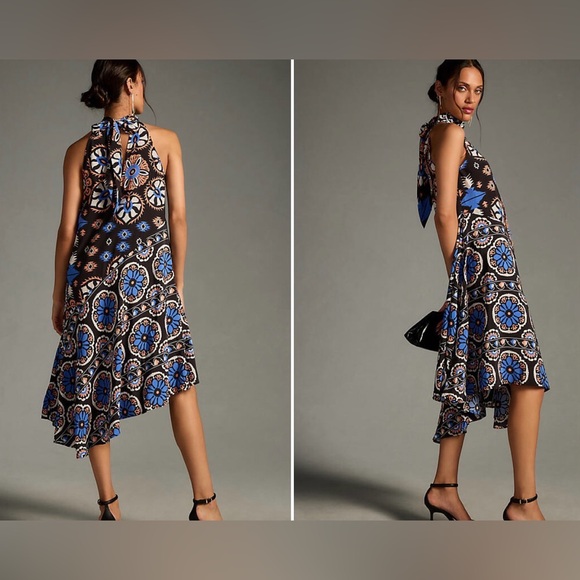 Anthropologie Silk Halter Midi Dress ‎ Size XXSBoho Elegant